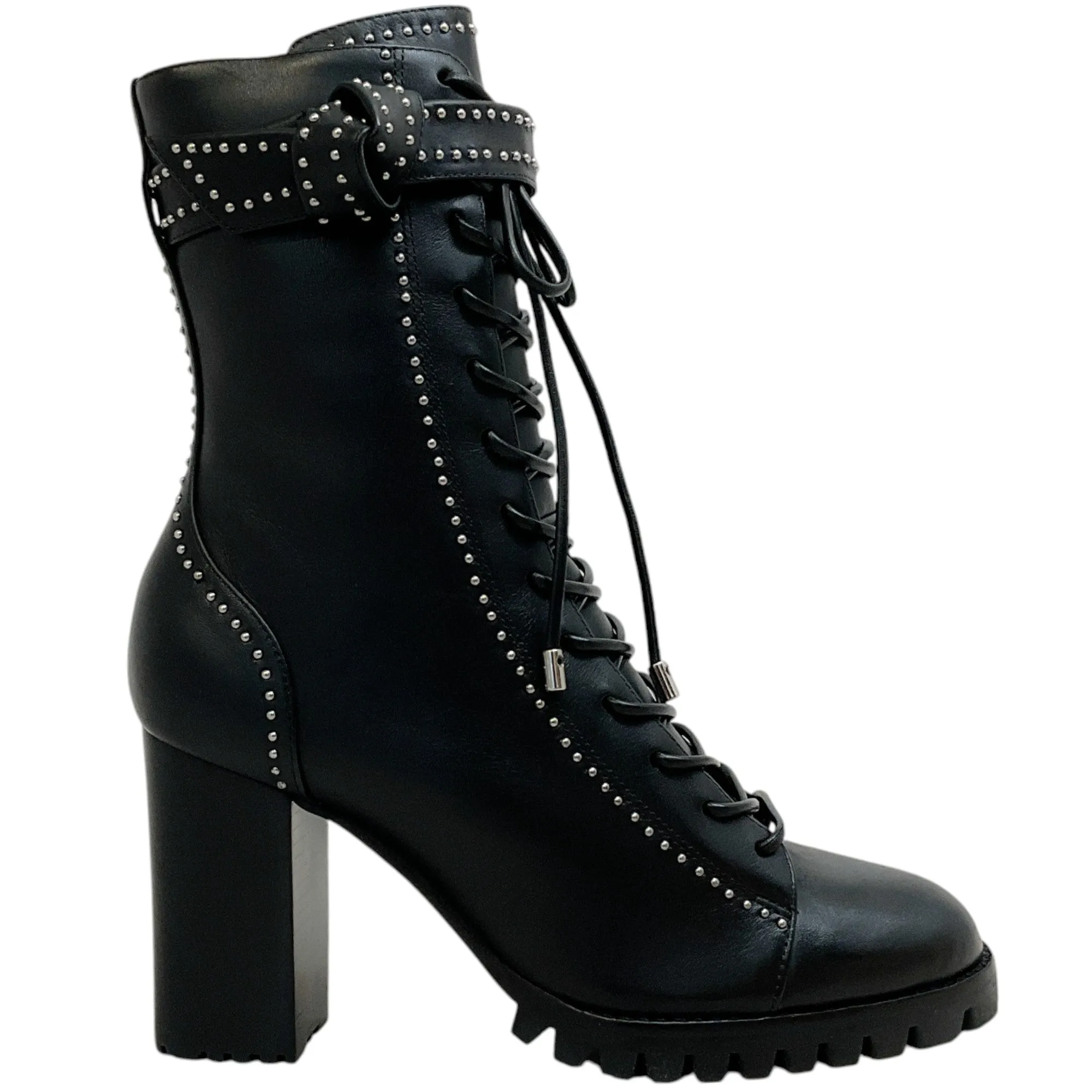 Alexandre Birman Black Studded Lace Up Evelyn Heeled Boots