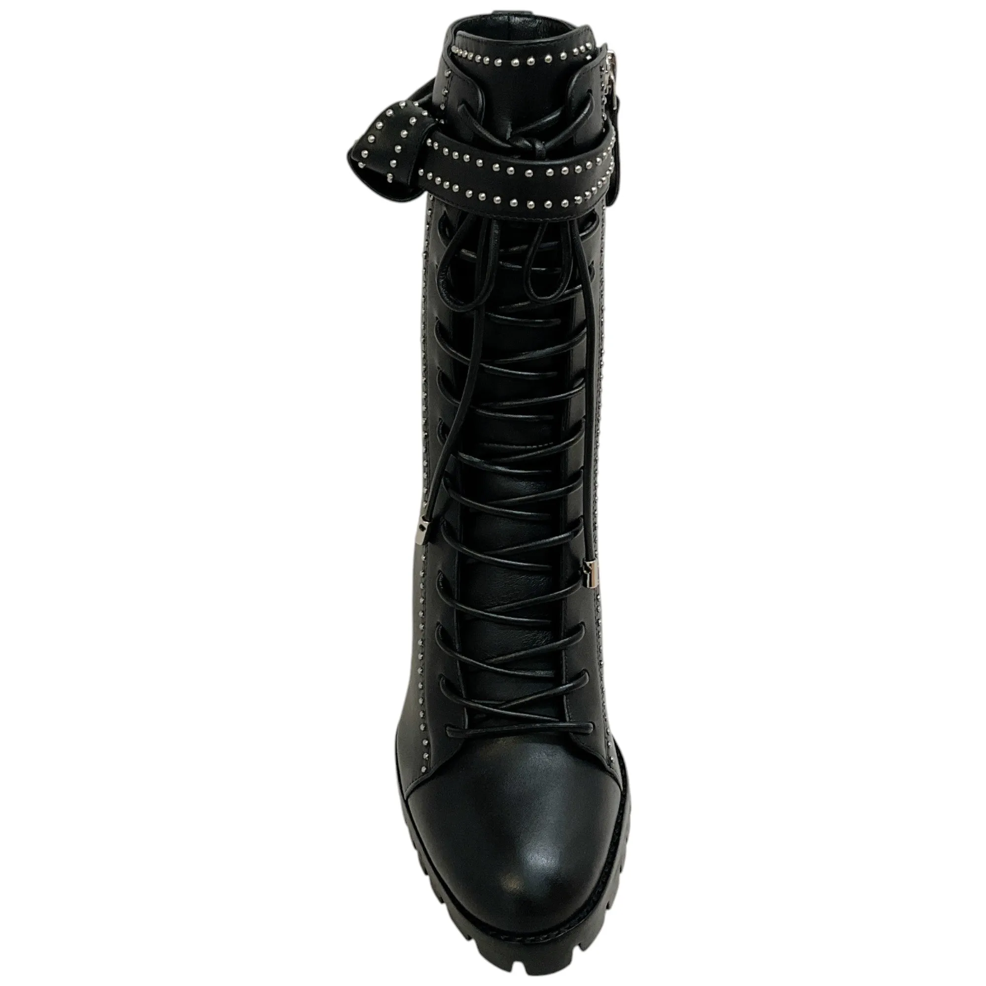 Alexandre Birman Black Studded Lace Up Evelyn Heeled Boots