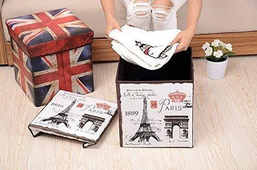 Almand Portable & Foldable Laundry Box Cum Sitting Stool Folding Attractive Prints Pouffe/Sitting Stool/Stool/pouffes for Living Room/Puffy Stool (12" L×12" W ×12" H)(1 pcs)