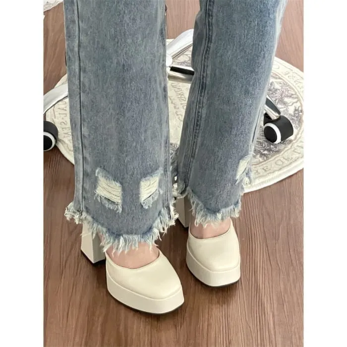 Ankle Strap Faux Leather Platform Block Heel D'Orsay Pumps