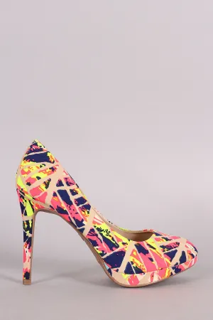Anne Michelle Neon Abstract Almond Toe Pump