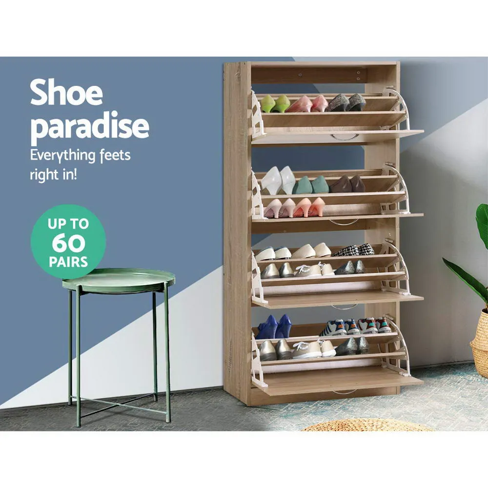 Artiss Shoe Rack Cabinet 60 Pairs 4 Doors - Wood