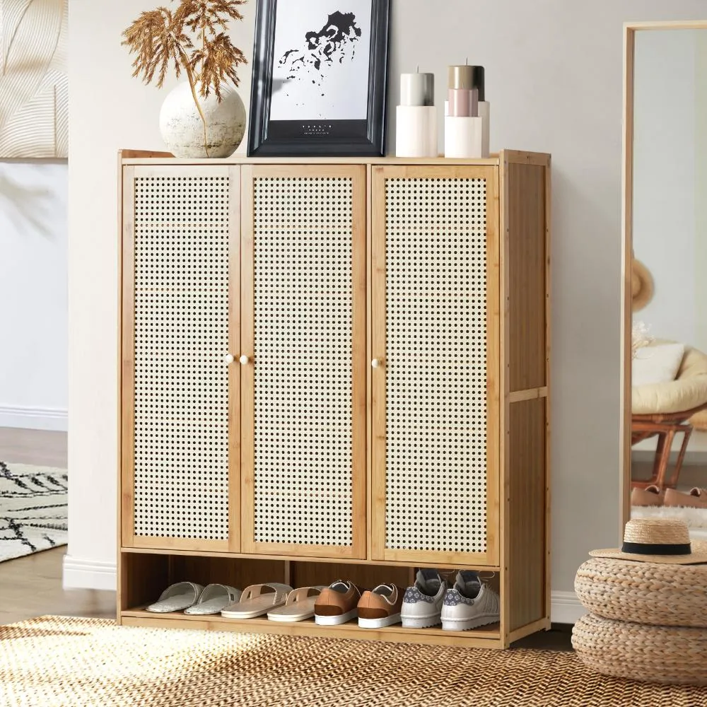 Bamboo Centrum Modern 30-70 Pair Shoe Cabinet  | Rattan Style Bamboo Shoe Storage Organiser