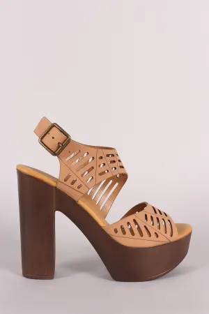 Bamboo Nubuck Cutout Ankle Strap Platform Chunky Heel