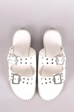 Bamboo Studded Buckled Double Band Flat Sandal