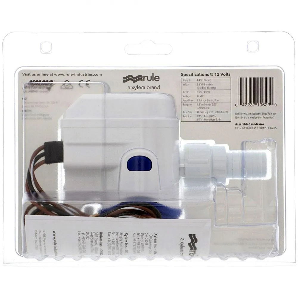 Bilge Pump 500 GPH <b>12 Volt </b>Rule Mate Automatic RM500B Replaced RM500B