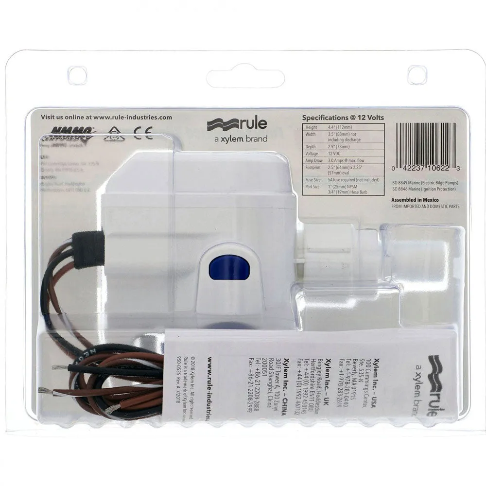 Bilge Pump 800 GPH Rule-Mate Automatic Bilge Pump 12V RM800B