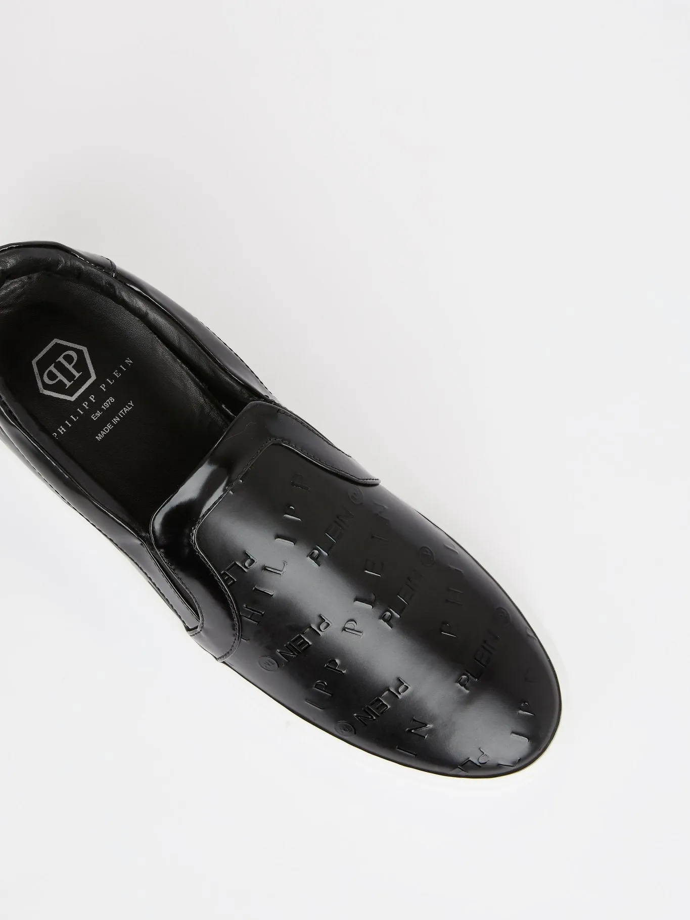 Black Embossed Logo Slip On Sneakers