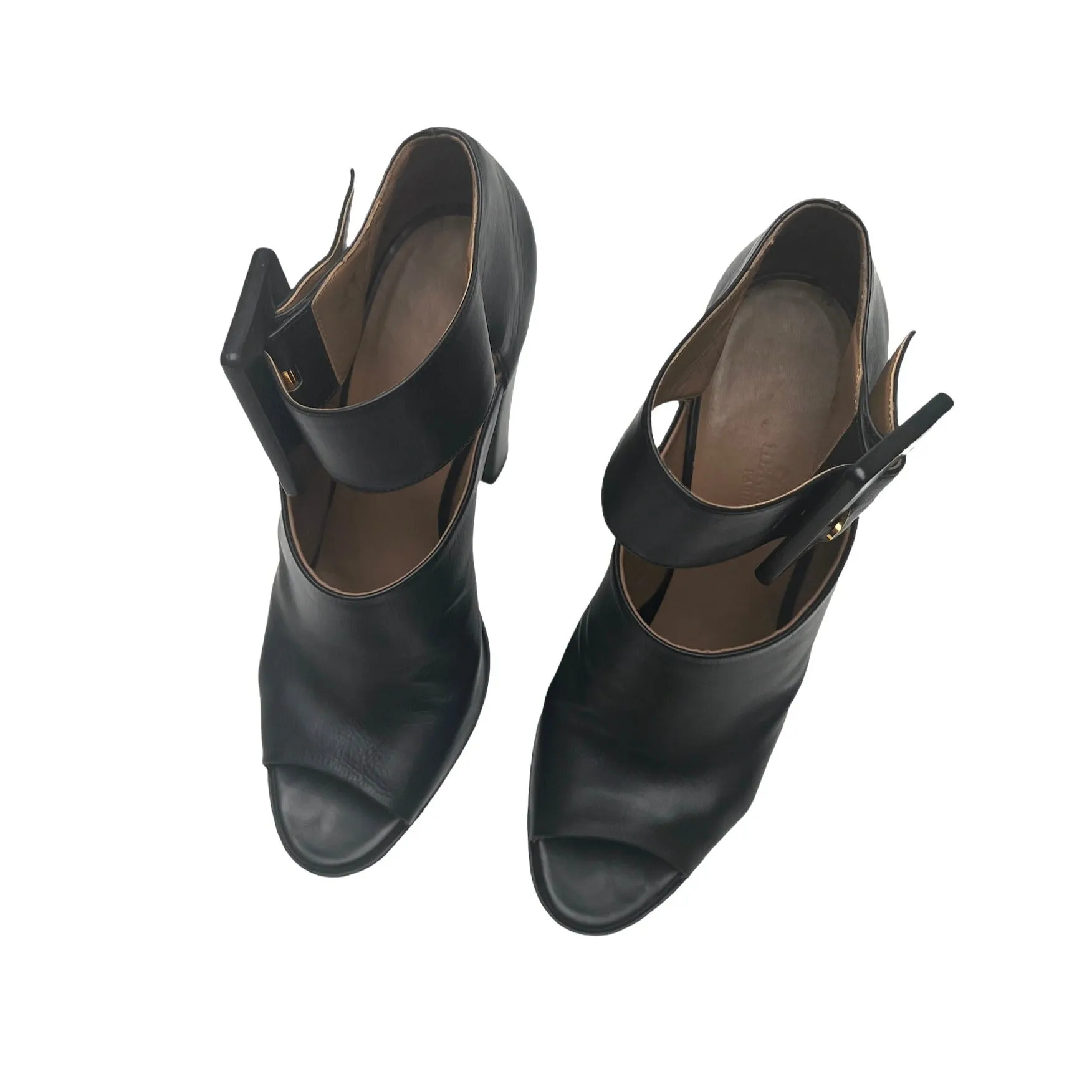 Black Leather Sandals with Buckles - 7.5
