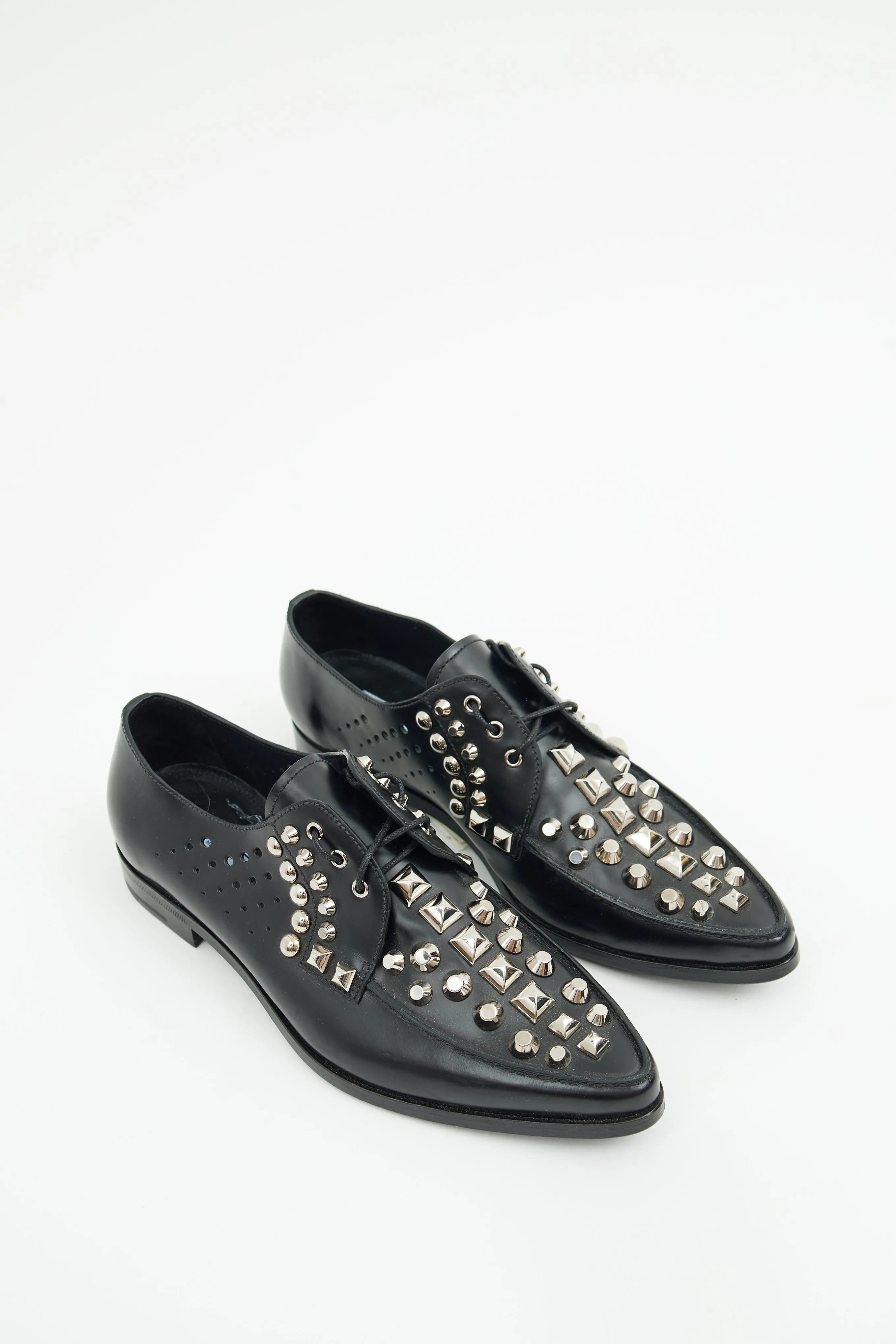 Black Leather Studded Derby Shoe