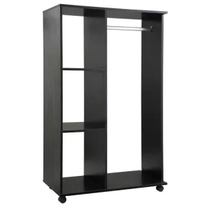 Black Mobile Wardrobe with Hanging Rod and Shelves