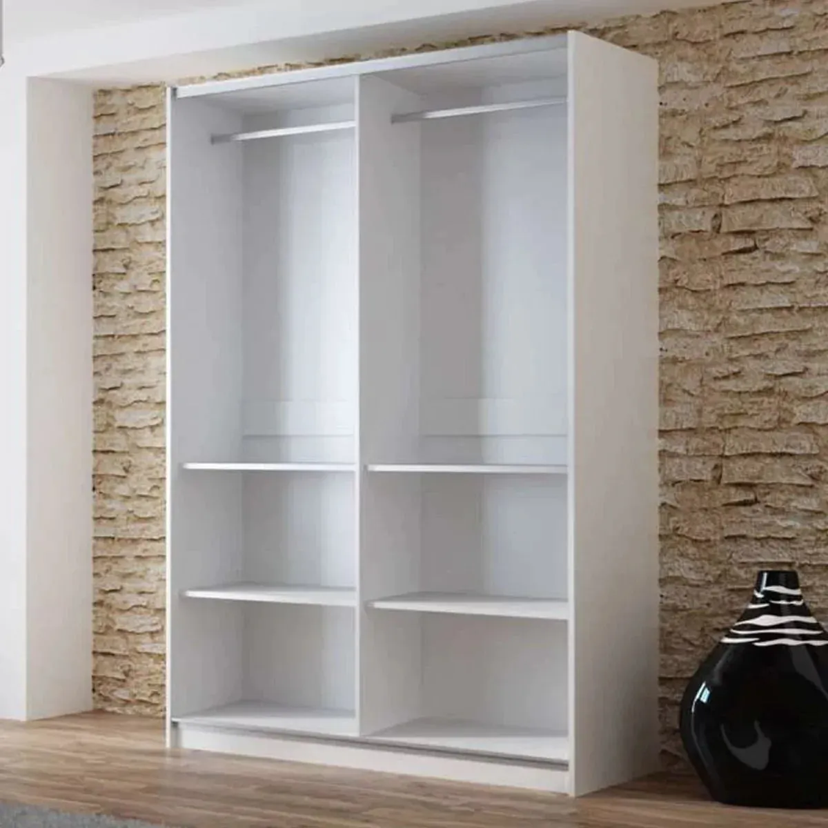 Boris Mirror Sliding Door 150cm Wardrobe - Graphite, White, Black