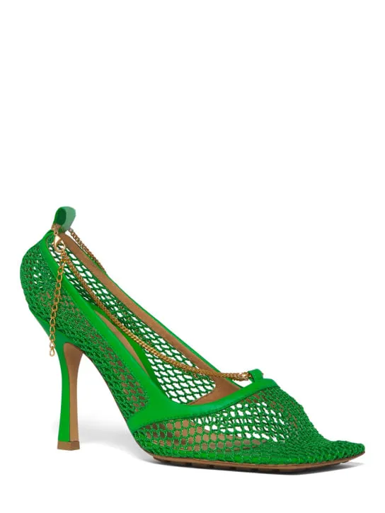 Bottega Veneta   90mm Stretch mesh &amp; leather pumps 