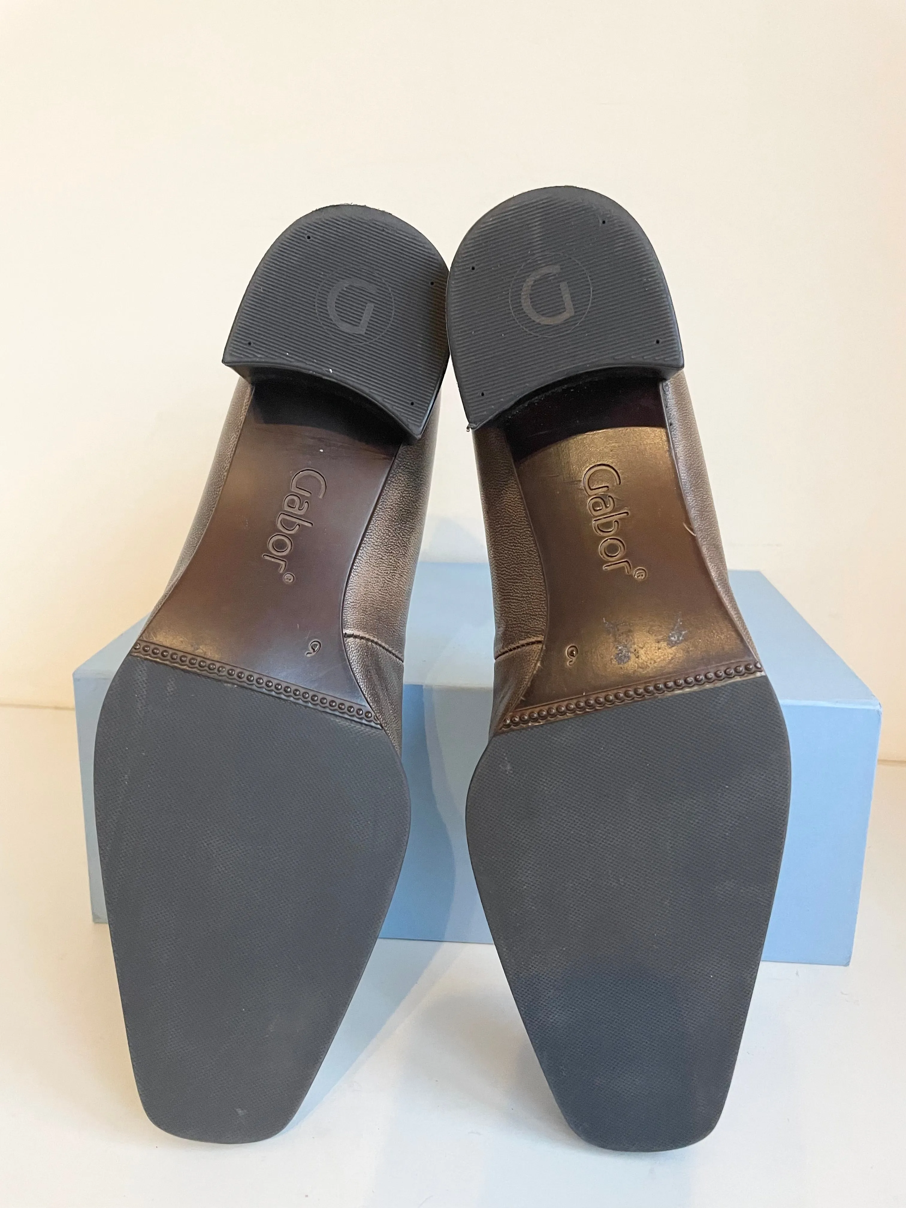 BRAND NEW GABOR LIGHT BROWN LEATHER BLOCK HEEL SHOES SIZE 6/39