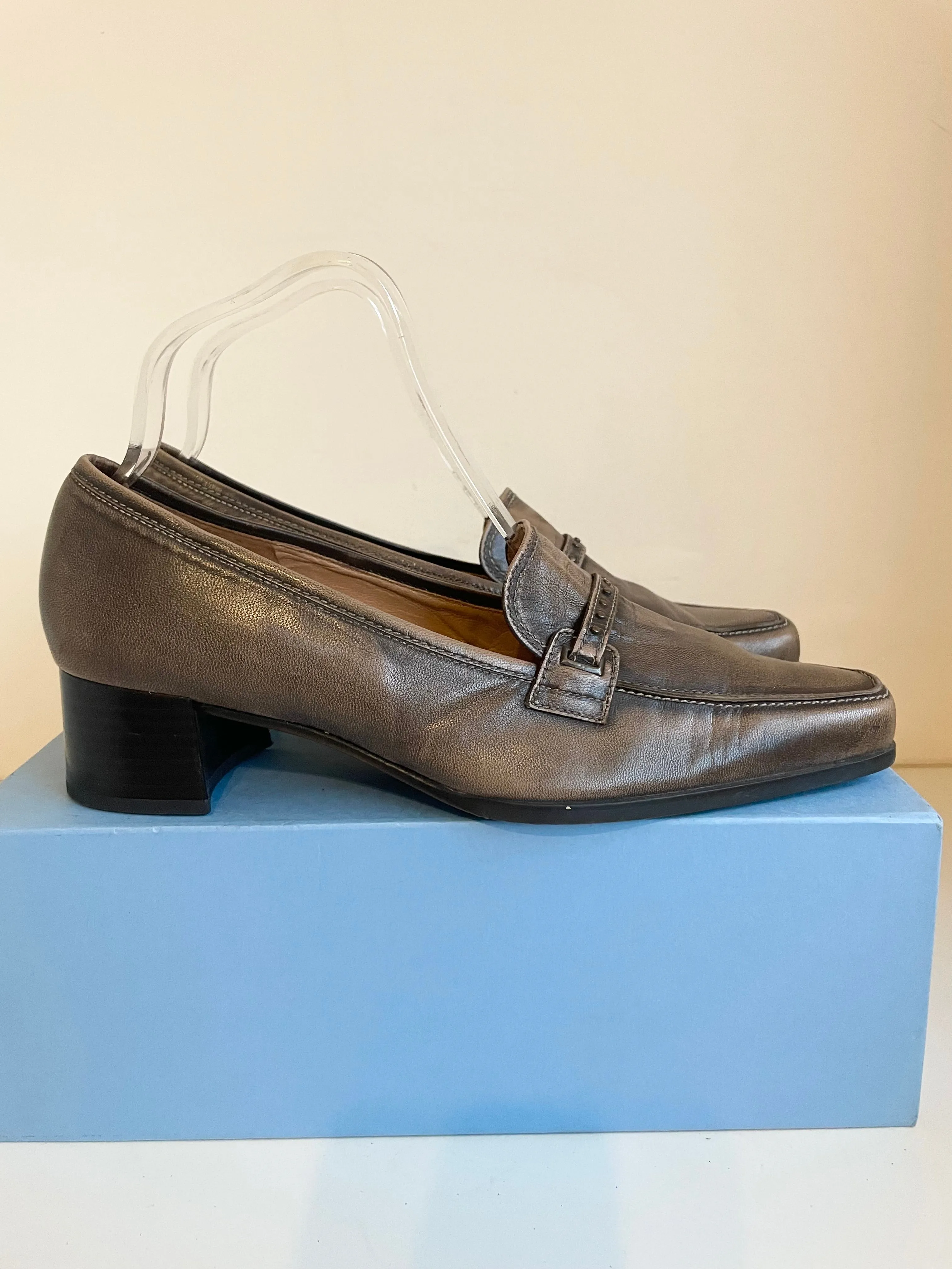 BRAND NEW GABOR LIGHT BROWN LEATHER BLOCK HEEL SHOES SIZE 6/39