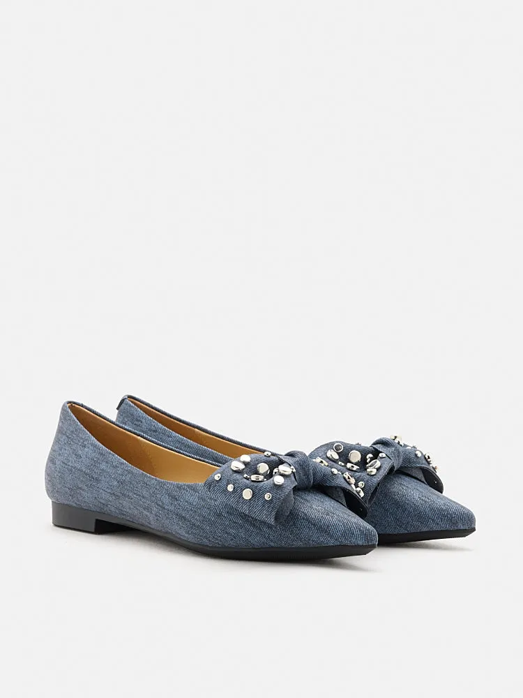 Cassie Denim Studded Bow Flats
