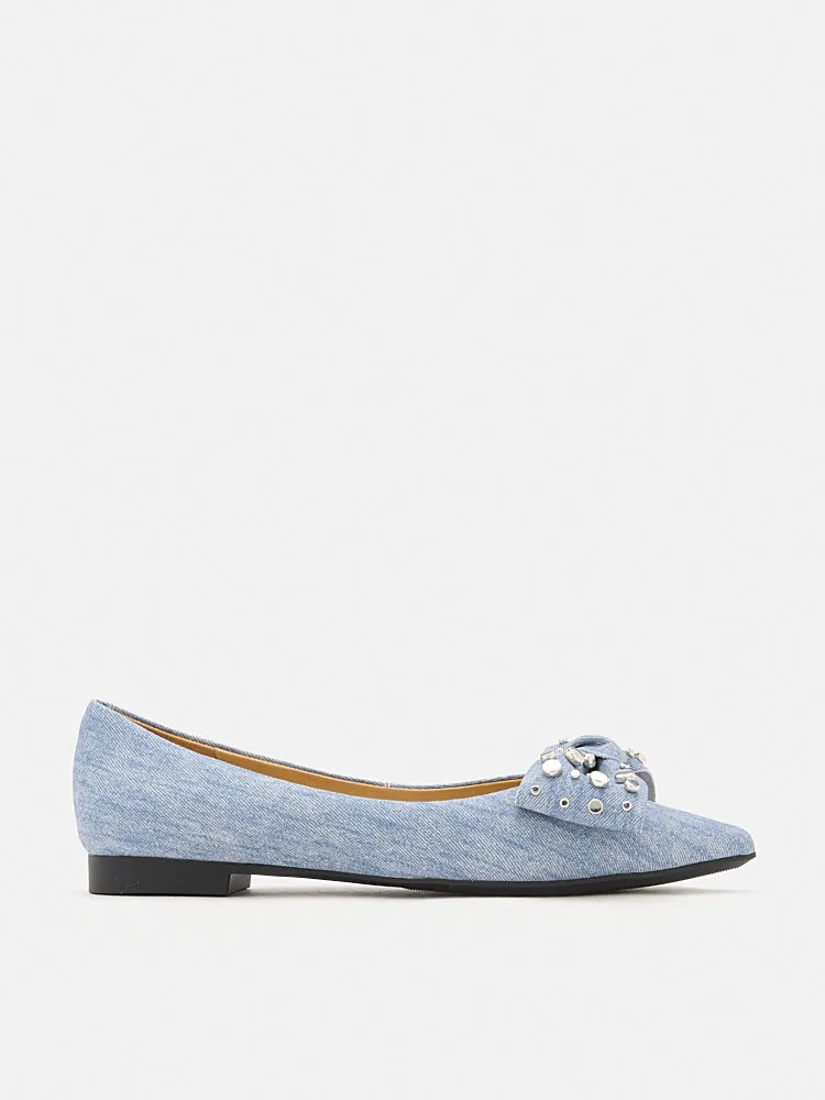 Cassie Denim Studded Bow Flats