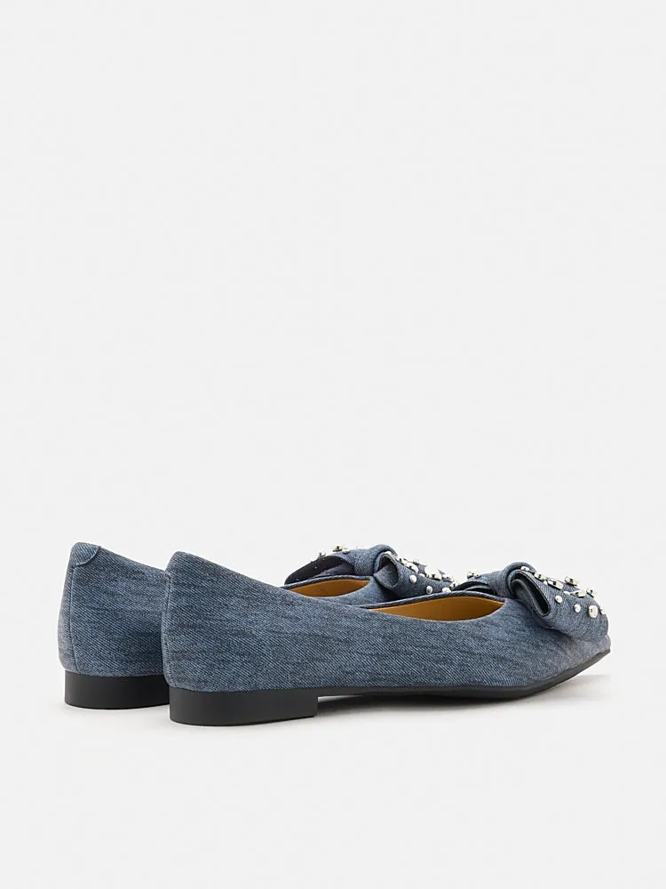 Cassie Denim Studded Bow Flats