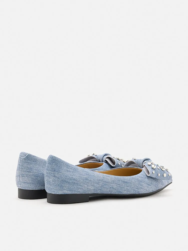 Cassie Denim Studded Bow Flats