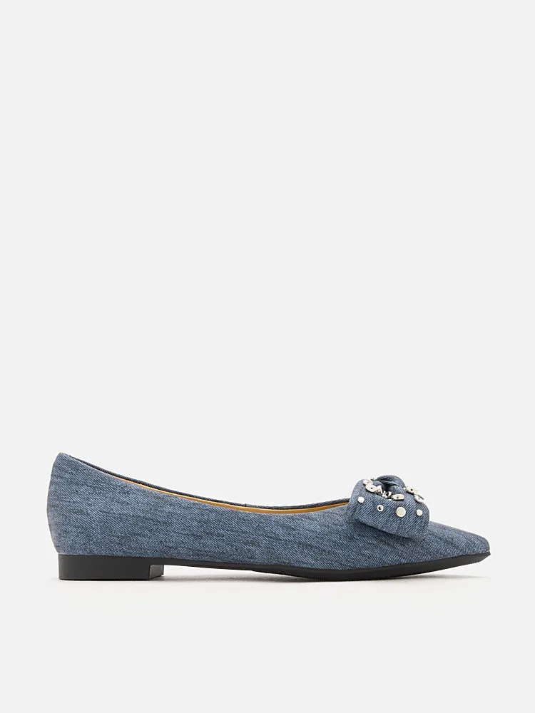 Cassie Denim Studded Bow Flats