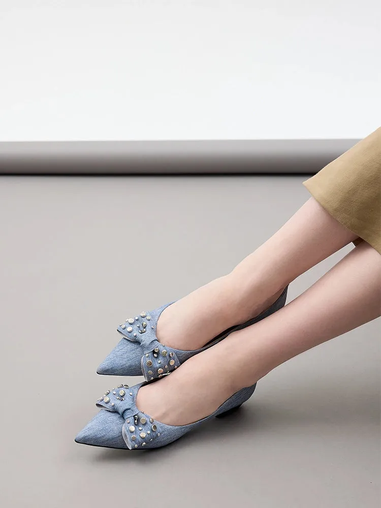 Cassie Denim Studded Bow Flats