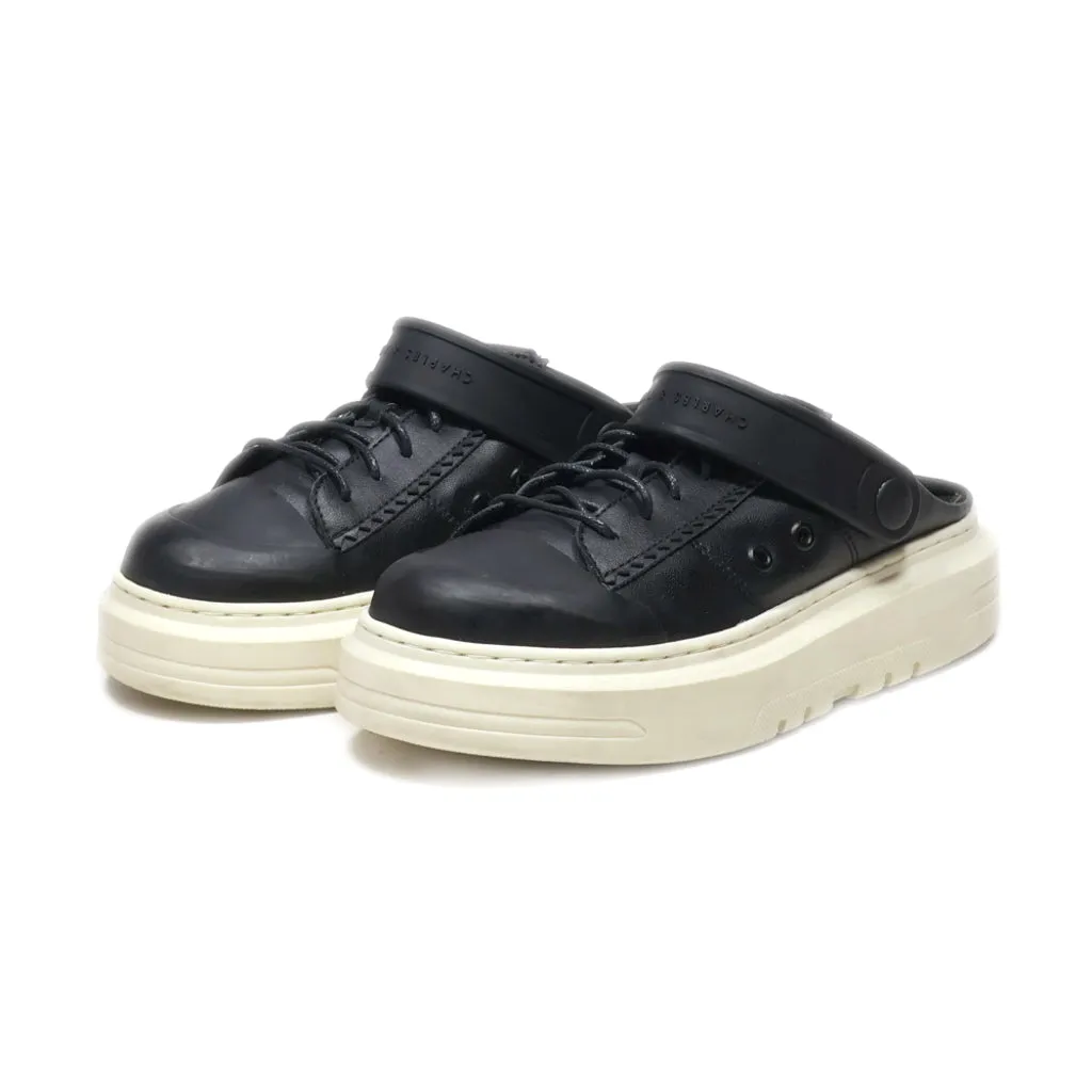 Charles & Keith Hart Slingback Platform Slip-On Shoes Leather Black Colour For Kids