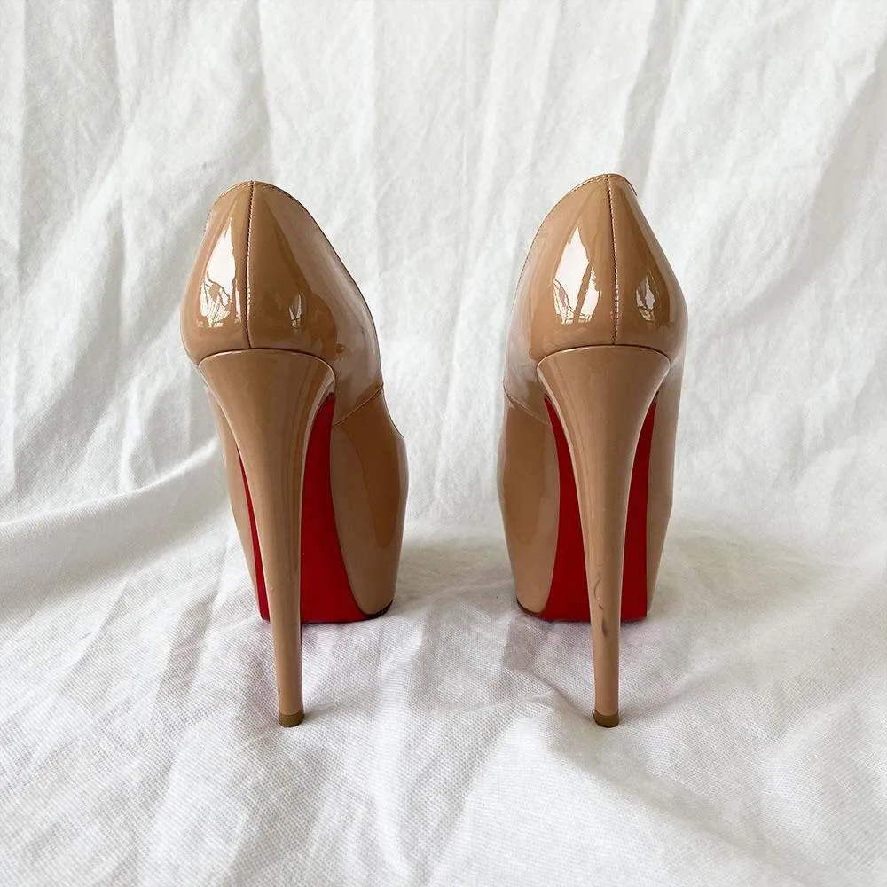 Christian Louboutin Nude Patent Daffodile Platform Pumps, 37