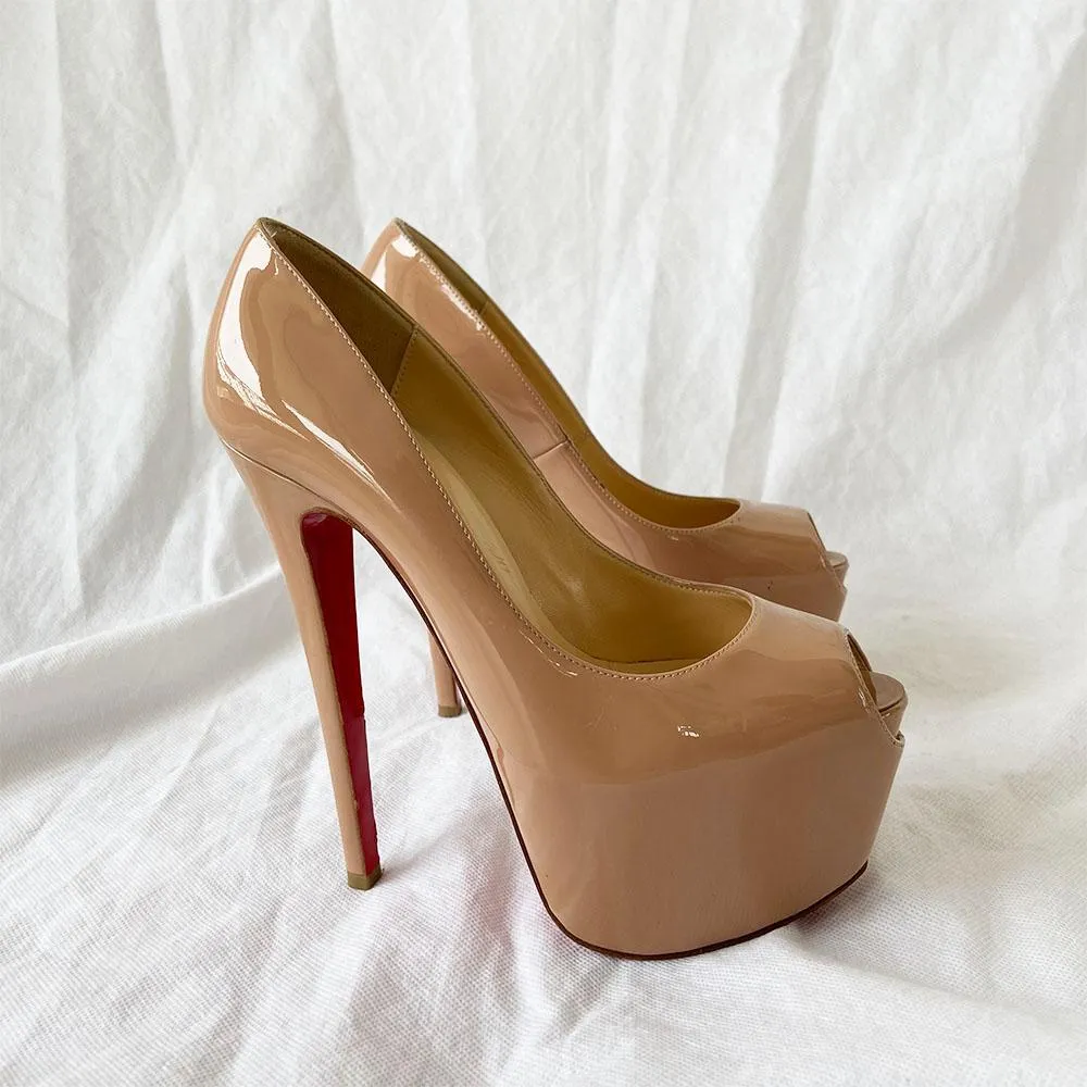 Christian Louboutin Nude Patent Daffodile Platform Pumps, 37
