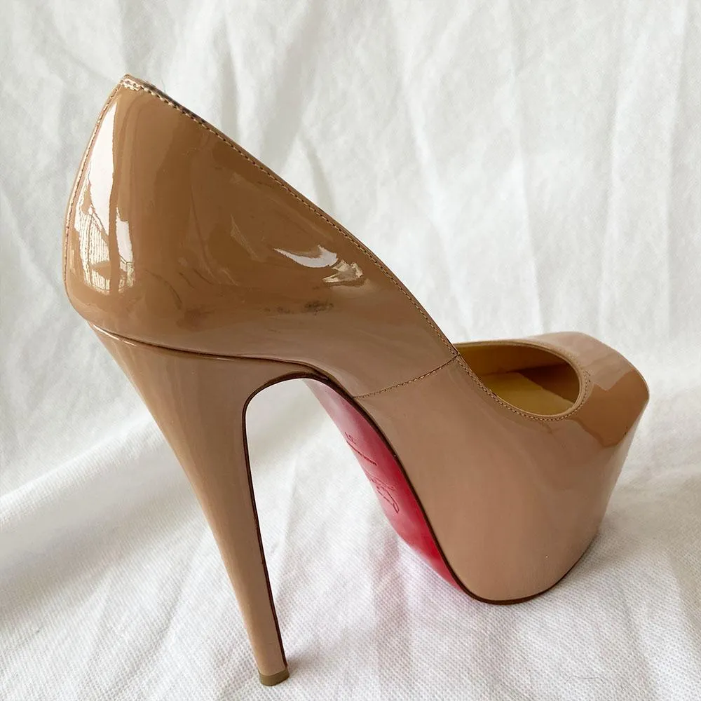 Christian Louboutin Nude Patent Daffodile Platform Pumps, 37