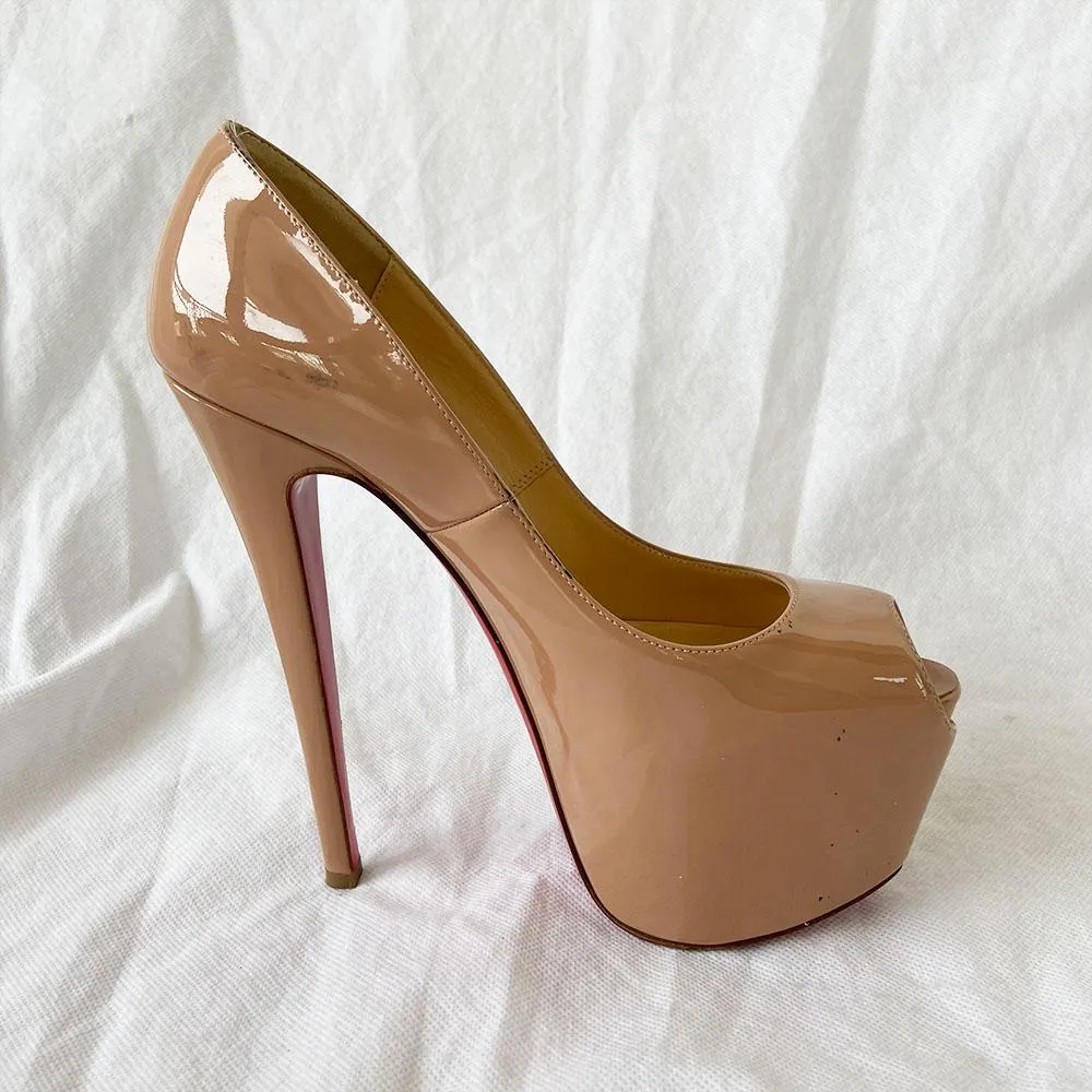 Christian Louboutin Nude Patent Daffodile Platform Pumps, 37