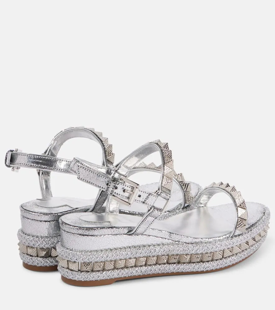 Christian Louboutin Pyraclou 60 studded leather espadrille wedges