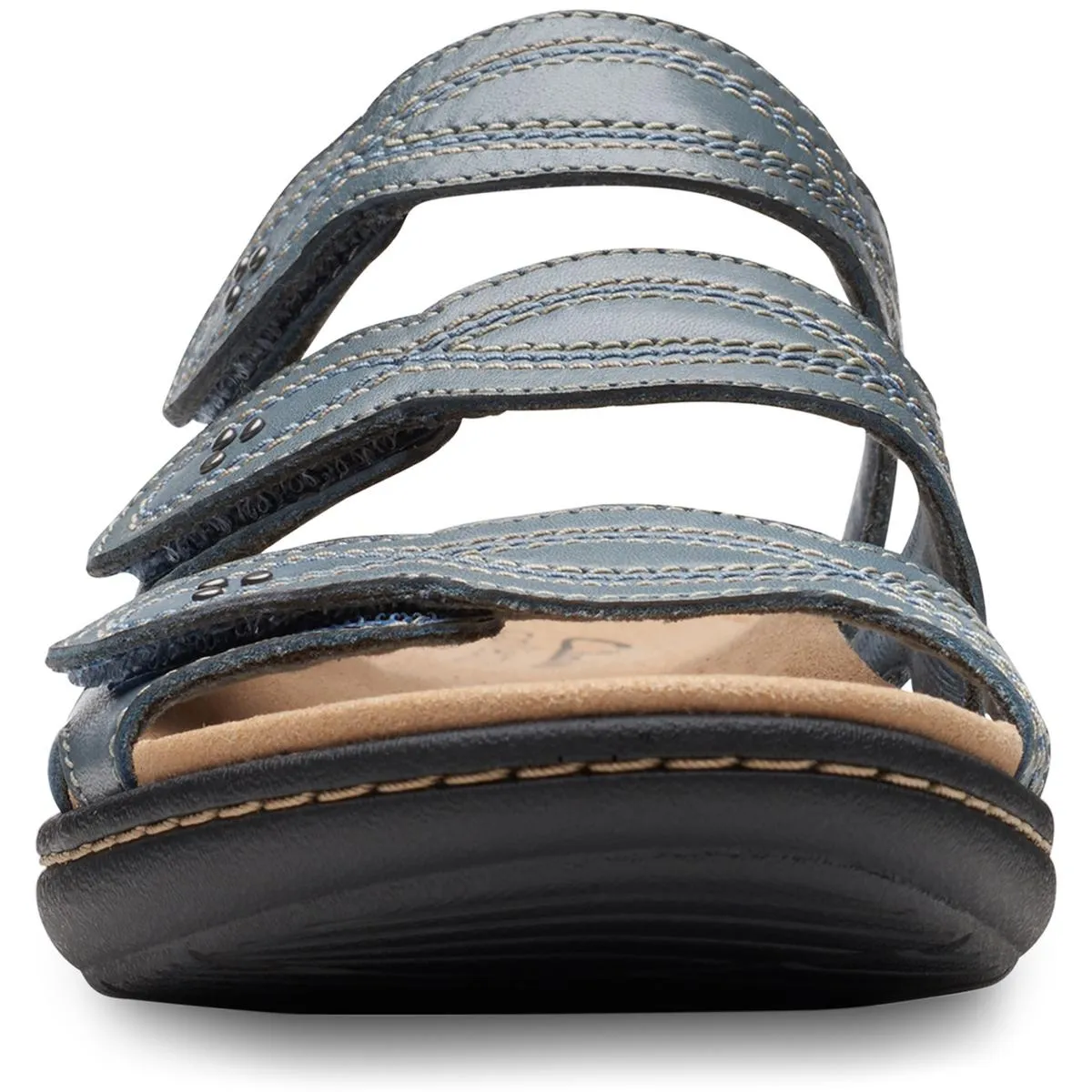 Clarks Womens Leather Cut-Out Slide Sandals