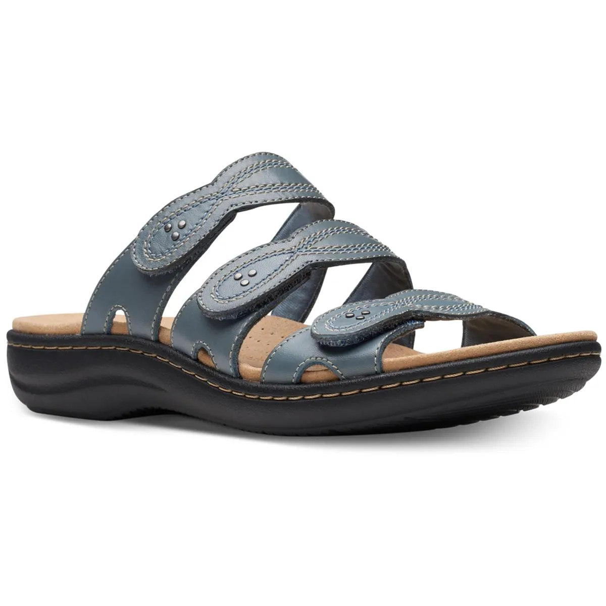 Clarks Womens Leather Cut-Out Slide Sandals