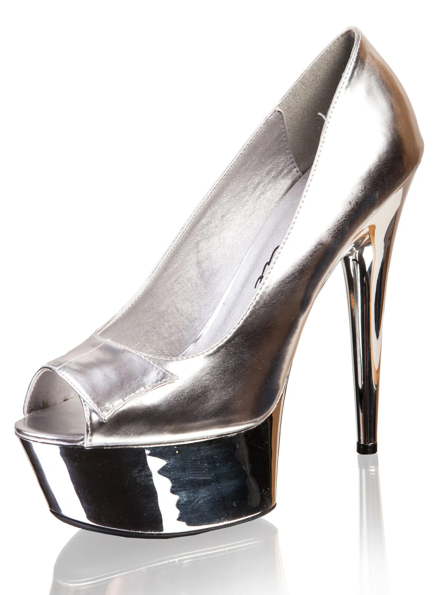 Classic Silver Open Toe Pumps With Platform