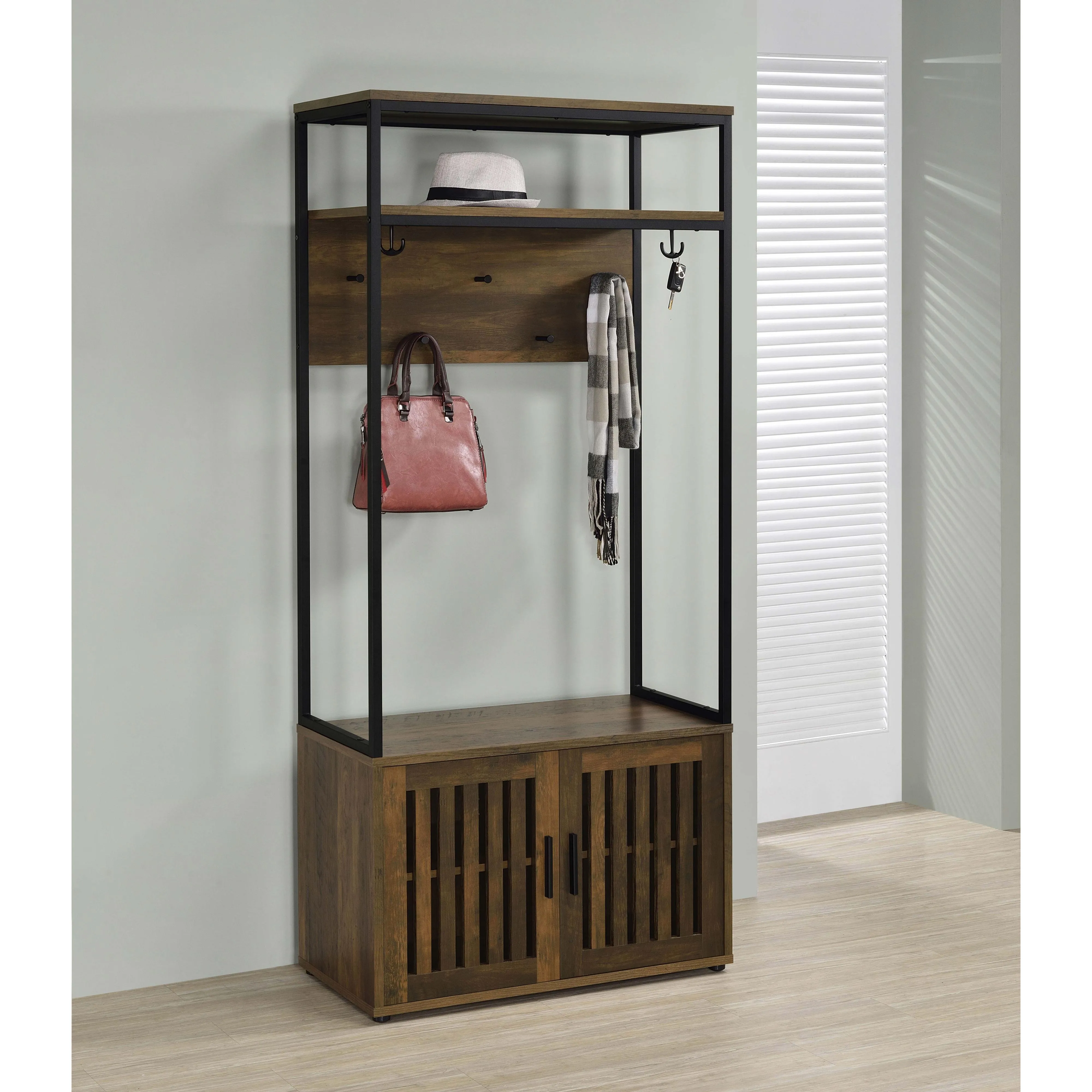 Coaster Furniture Quincy 980006 2-Door Engineered Wood Hall Tree - Dark Pine/Black