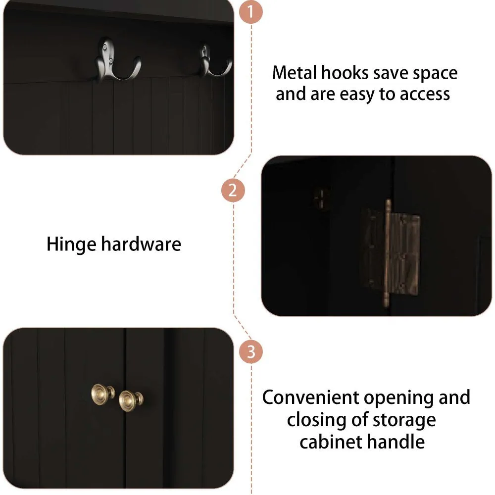 Coat Rack Storage Shoe Bench Hall Tree/ 4-in-1 Entryway Storage Cabinet with 4 Double Hooks & 2 Compartments for Living Room Hallway Mudroom