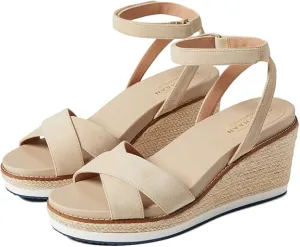 Cole Haan Cloudfeel Espadrille Wedge Sesame Suede Ankle Strap Open Toe Sandals