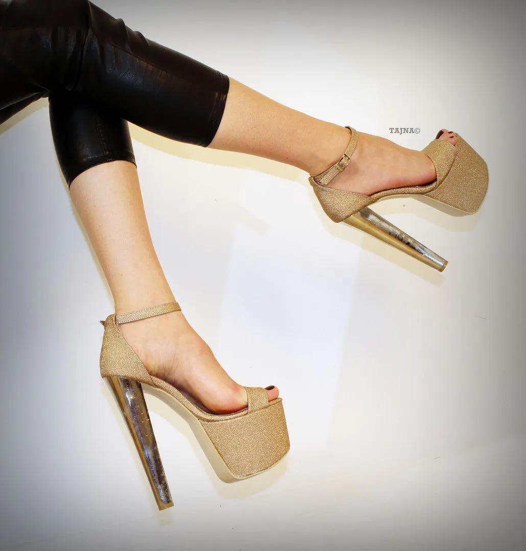 Copper Ankle Strap Platform Metalic Heels