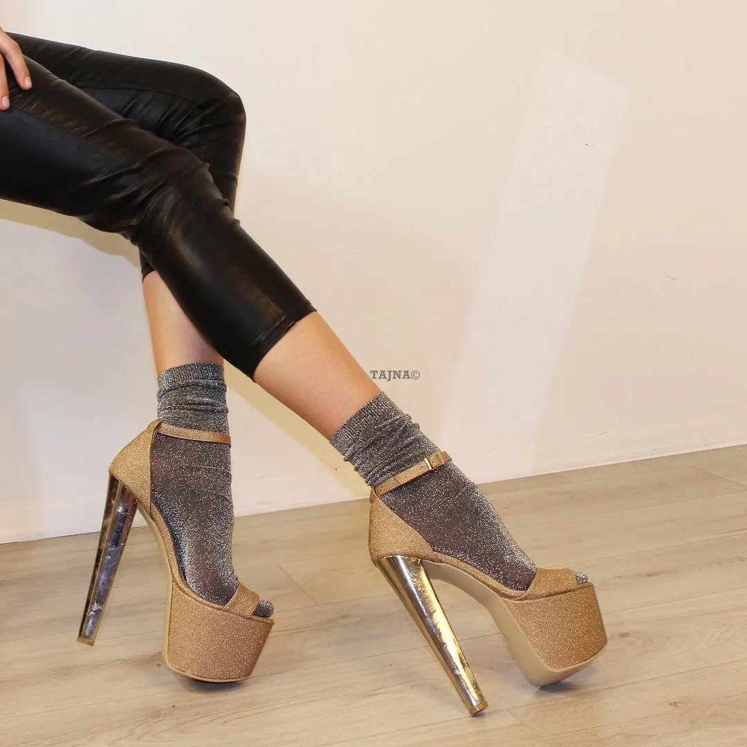 Copper Ankle Strap Platform Metalic Heels