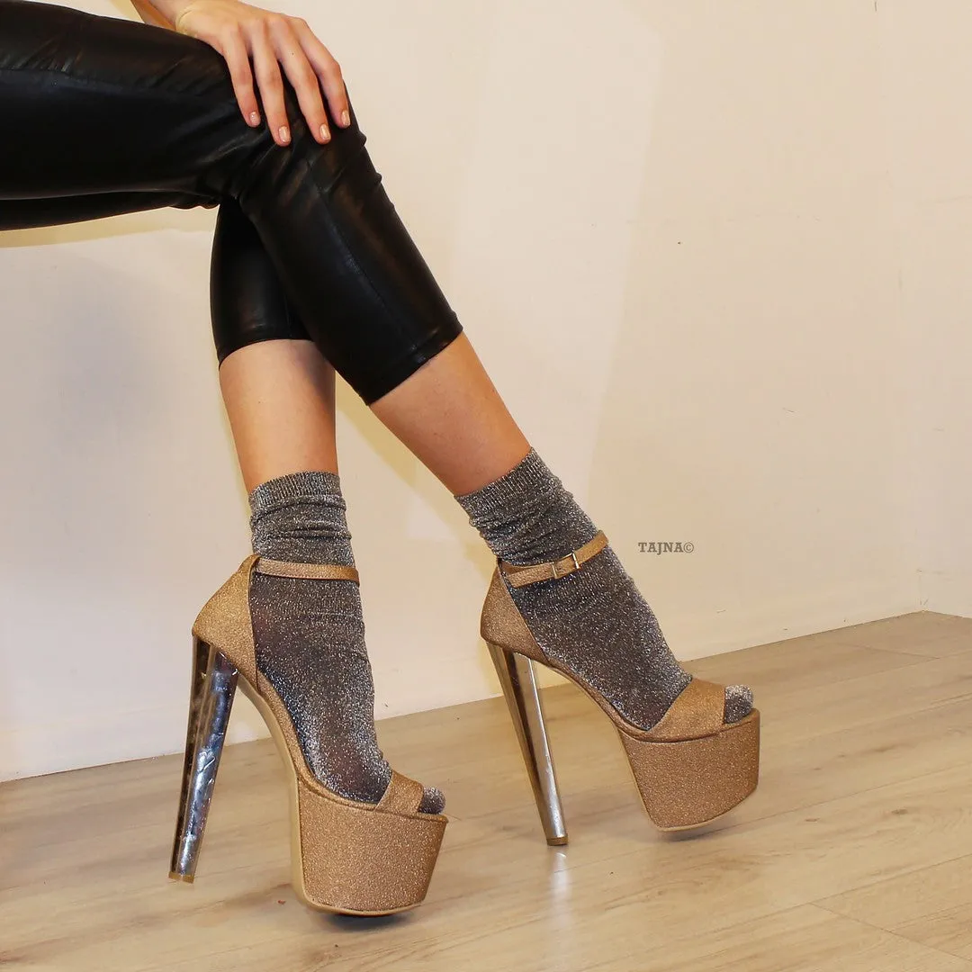 Copper Ankle Strap Platform Metalic Heels