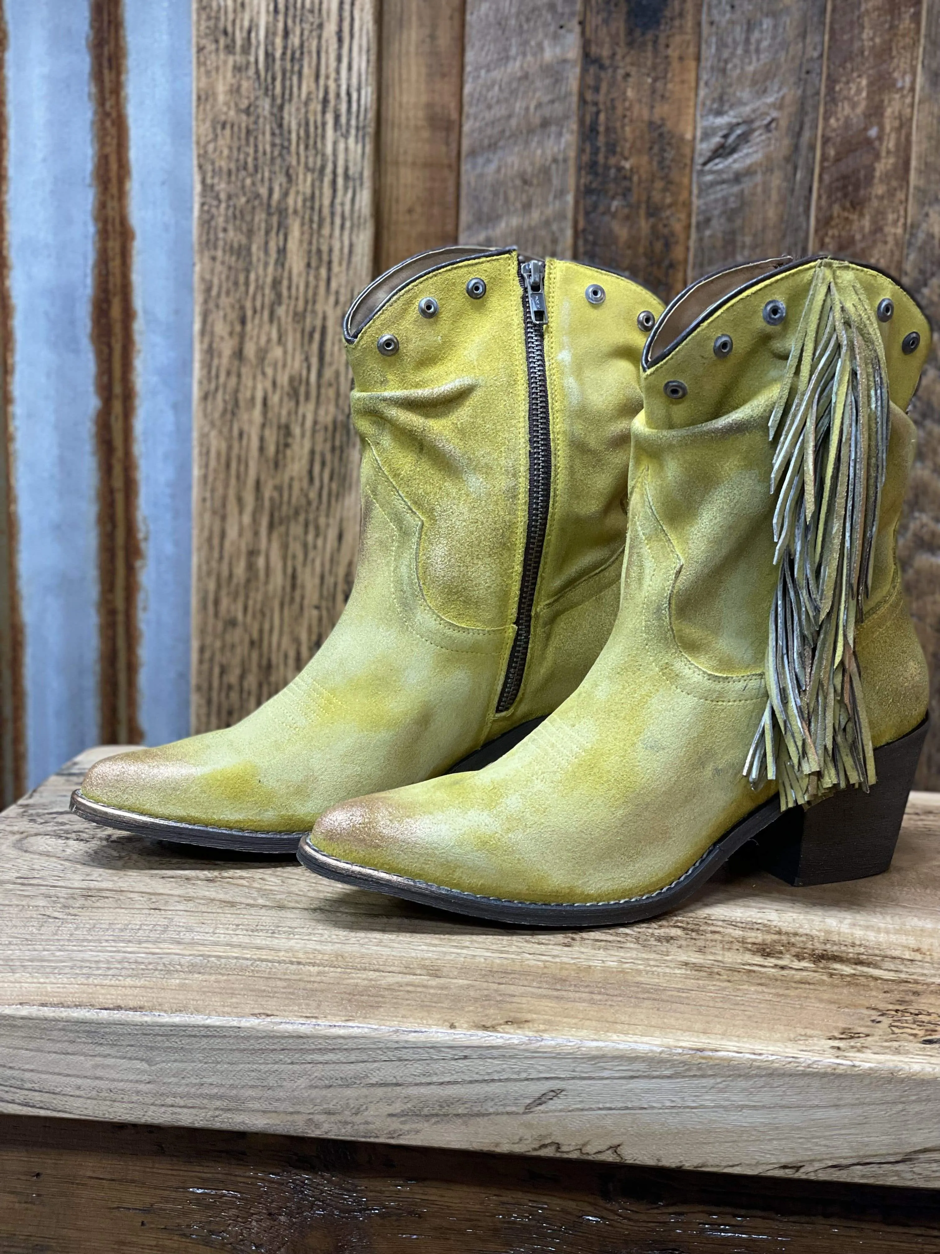 Corral Yellow Studs & Fringe Booties