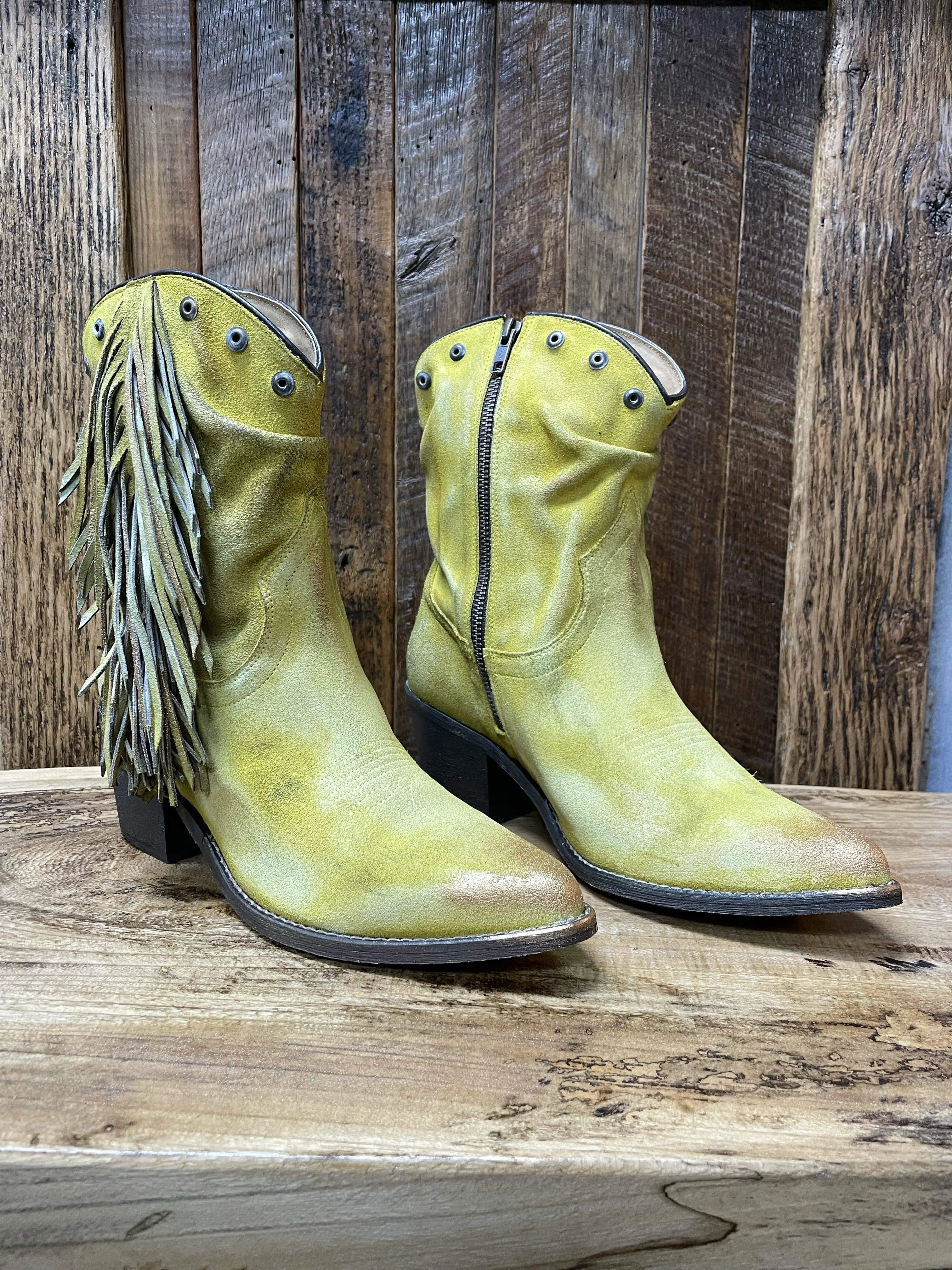 Corral Yellow Studs & Fringe Booties