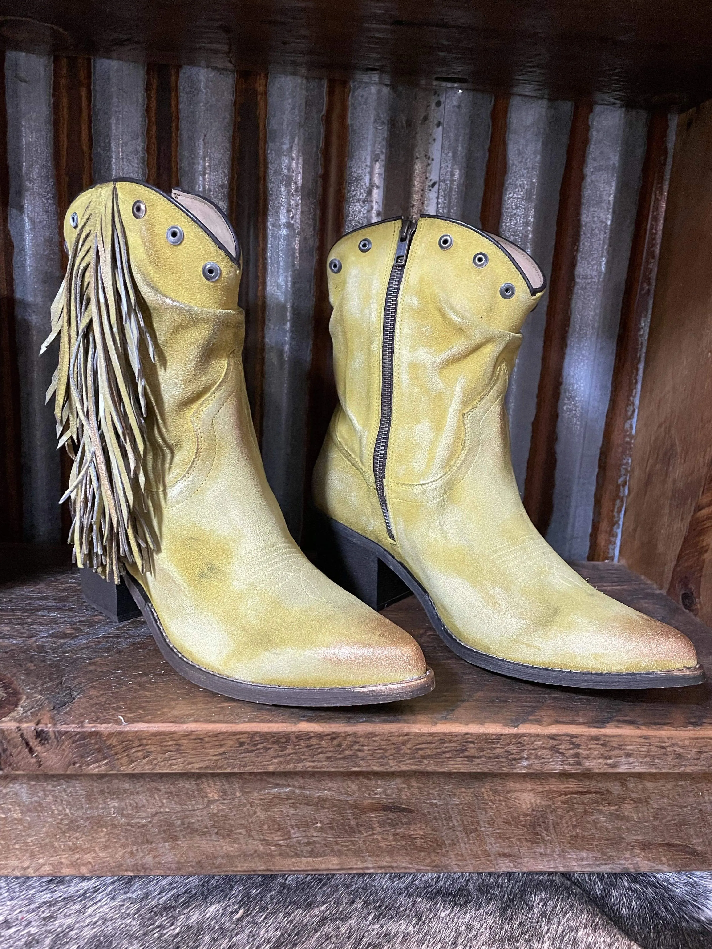 Corral Yellow Studs & Fringe Booties