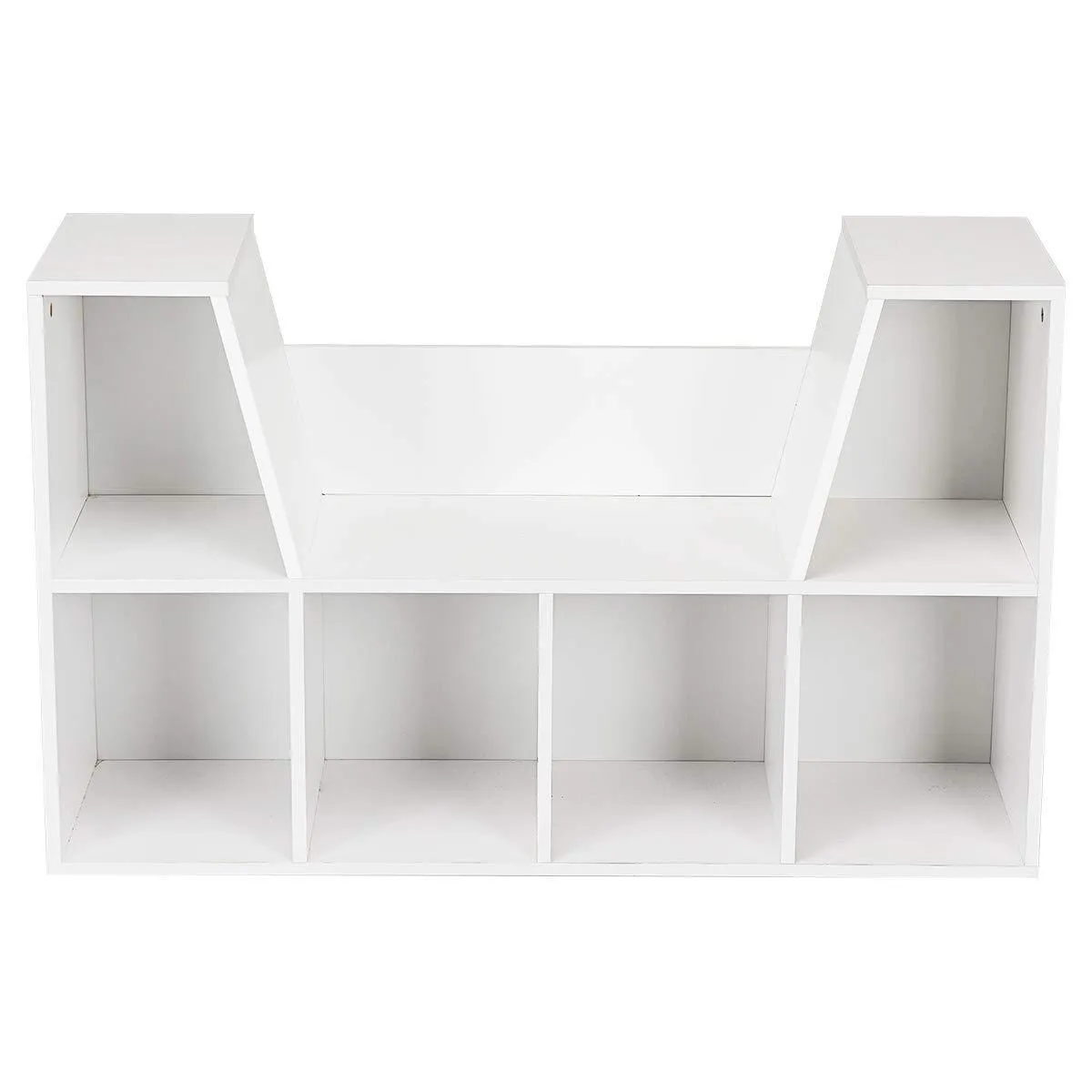 Costzon 6-Cubby Kids Bookcase w/Cushioned Reading Nook, Multi-Purpose Storage Organizer Cabinet Shelf for Children Girls & Boys Bedroom Decor Room (White)
