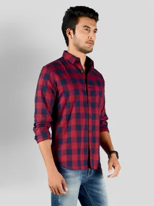 Dark Red & Navy Blue Checked Slim Fit Casual Shirt | JadeBlue