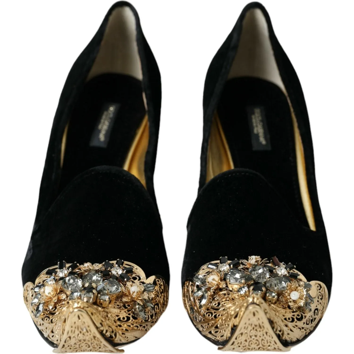 Dolce & Gabbana Black Velvet Embellished Heels Pumps Shoes