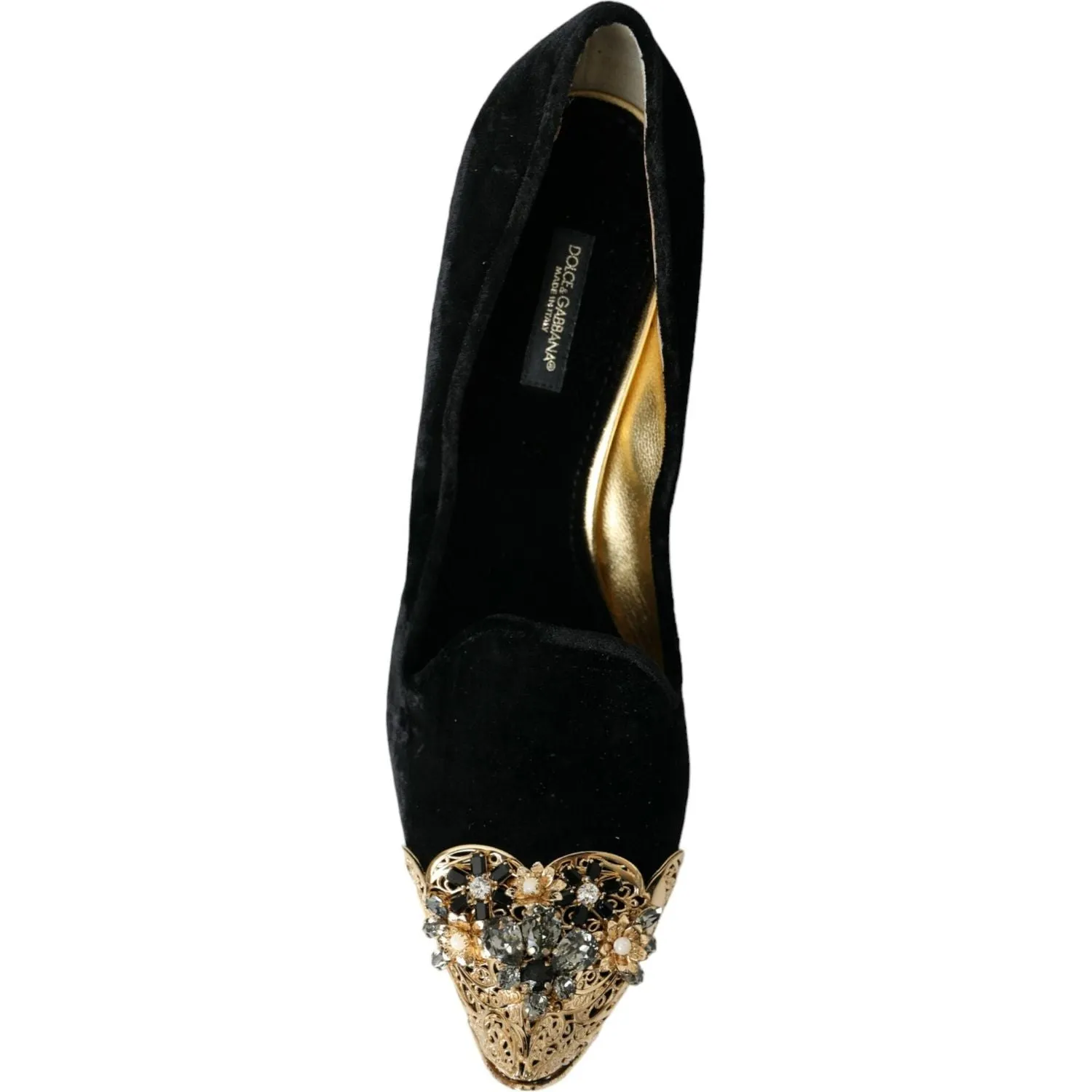 Dolce & Gabbana Black Velvet Embellished Heels Pumps Shoes