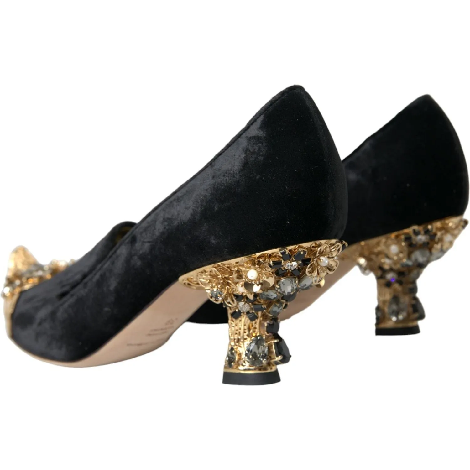 Dolce & Gabbana Black Velvet Embellished Heels Pumps Shoes