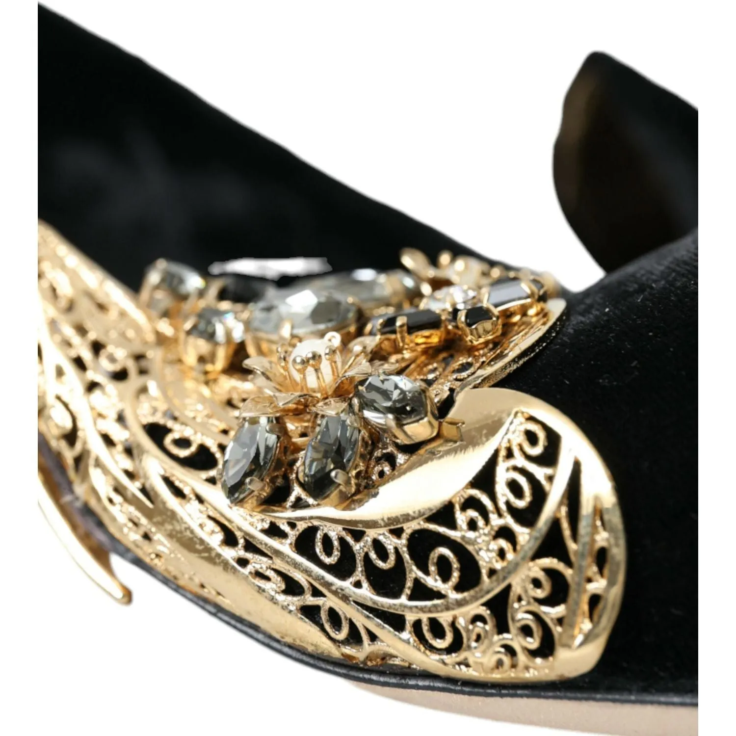 Dolce & Gabbana Black Velvet Embellished Heels Pumps Shoes