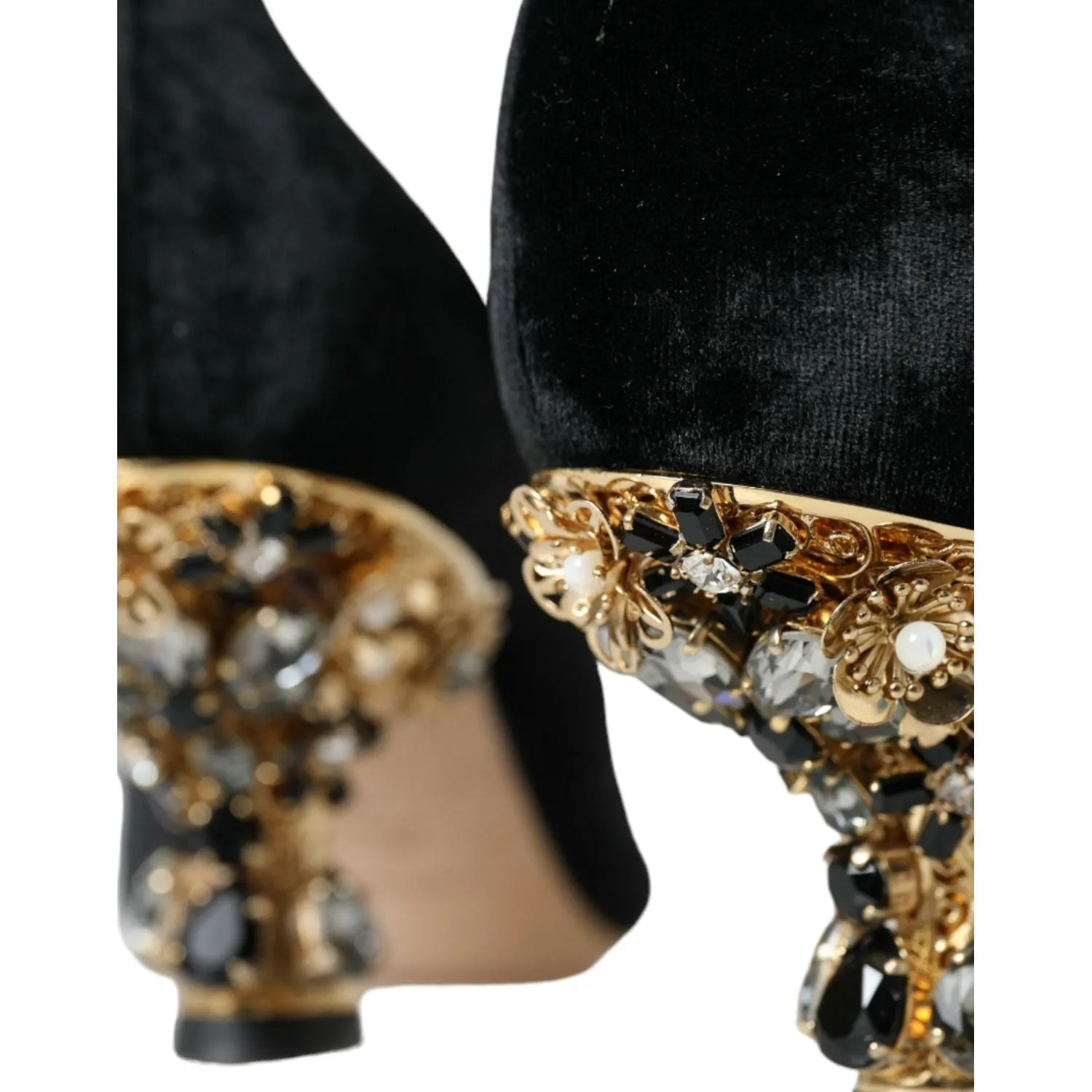 Dolce & Gabbana Black Velvet Embellished Heels Pumps Shoes